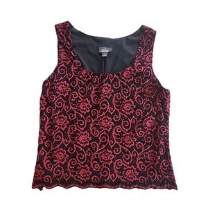 VTG Dress Barn Cami Tank Top Sz L Black Floral Y2K Beads Whimsigoth Fairy Grunge